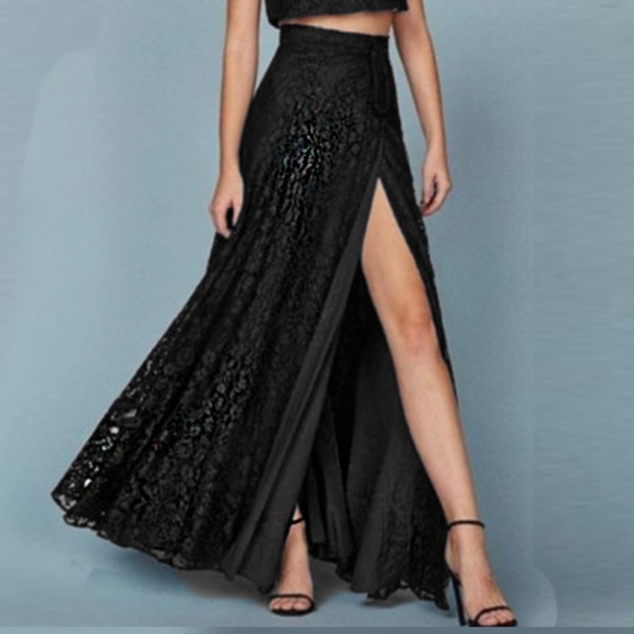 Reformation Dresses & Skirts - Reformation Harper Black Lace Maxi Wrap Skirt Gown